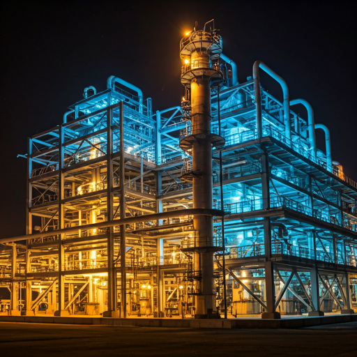 Large-Scale Refining Unit at Night